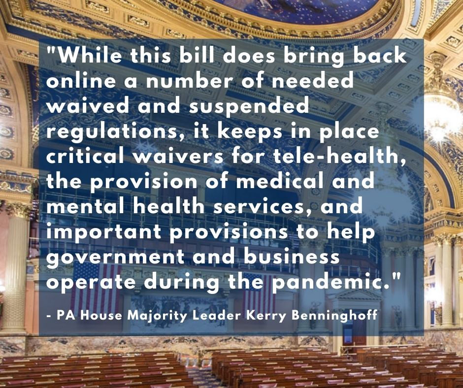 Bill Dealing with Waived and Suspended Regulations Headed to Governor, Benninghoff Says 